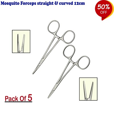 Lot De 10 Pinces Hémostatiques Droites 'Mosquito' 12cm – Acier Inoxydable – Pour Dentisterie Et Labo