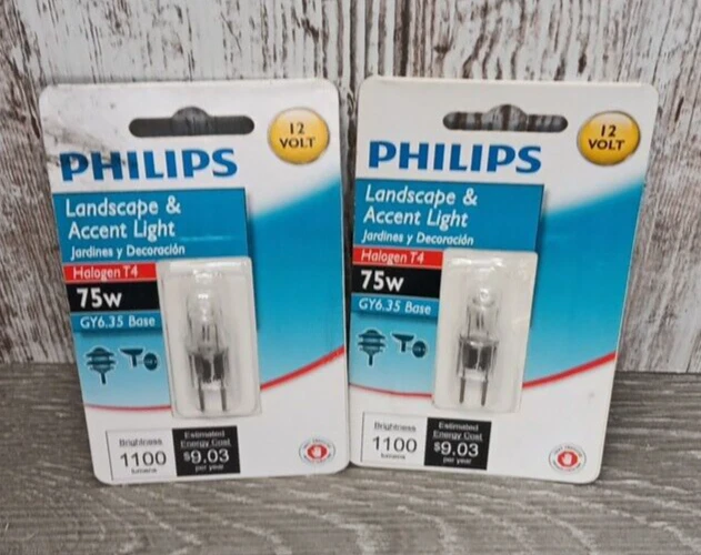 (2) Philips 75W T4 GY6.35 12 Volt Accent Landscape Bulbs 2800k 1100 Lumens NIP - Image 2 of 4