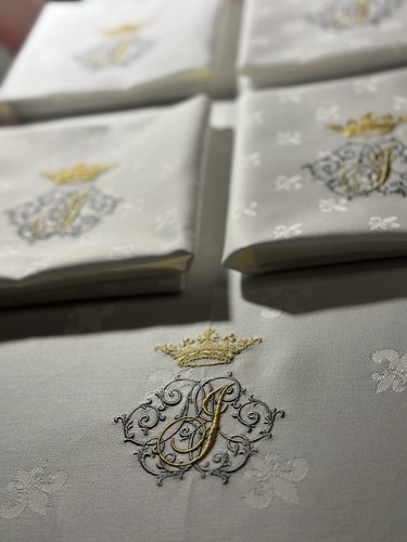 Antik'Etoff, 6 table towels, Marquis crown monogram, initial choice - Picture 10 of 13