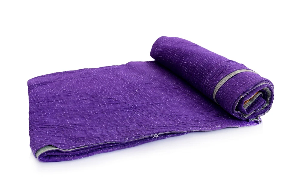 Vintage Kantha Quilt. Purple Solid Heavy Kantha Throw. Reversible Bedspread Twin - Image 2 of 3