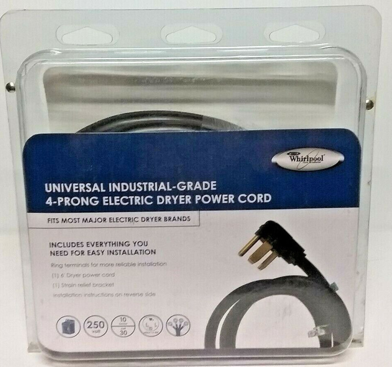 Universal Clothes Dryer Power Cord 4 Prong Wire 30 Amp #10 Gage 6' Foot New.