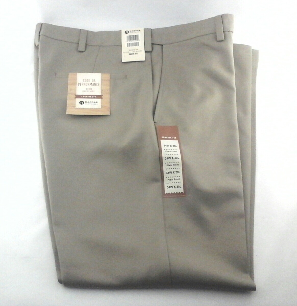 HAGGAR Golf Dress Pants Cool 18 Performance No Iron Khaki Classic Fit