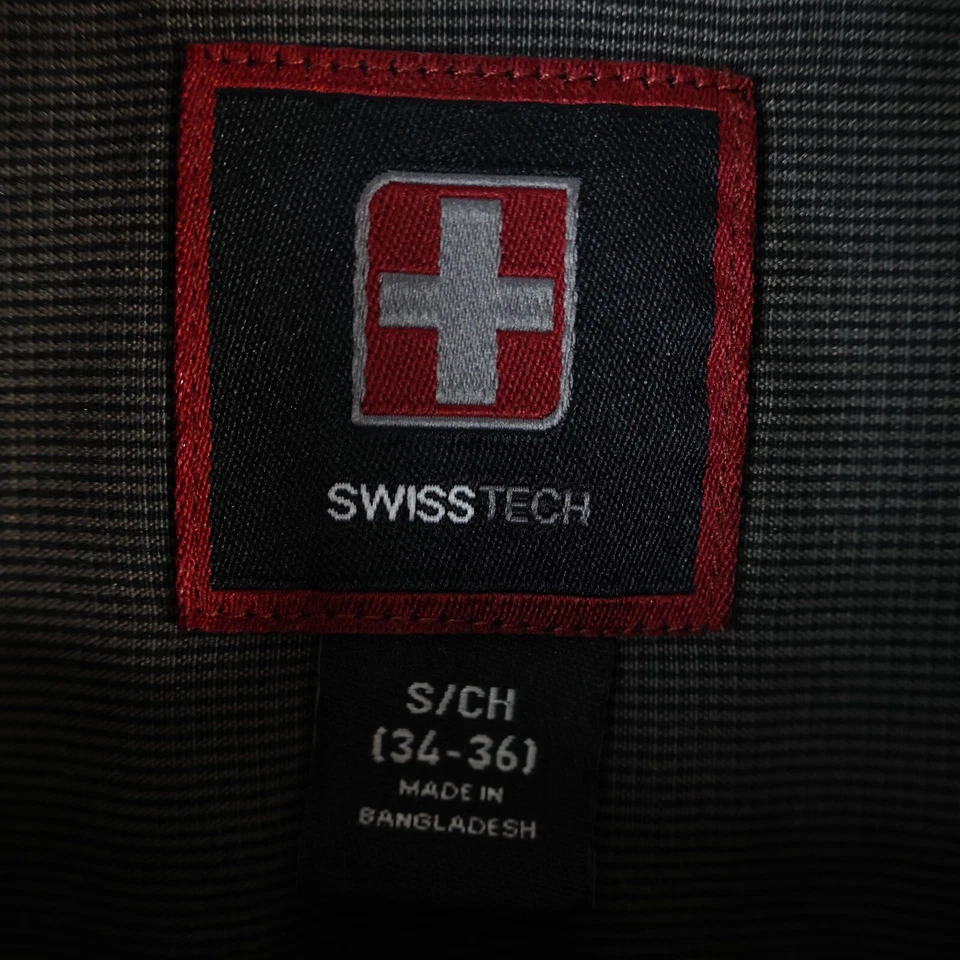 Franela informal de manga larga con botones a cuadros negros/amarillos Swiss Tech para hombre talla pequeña Foto 4 de 4