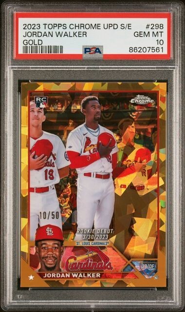 2023 Topps Chrome Update Sapphire #298 Jordan Walker RC /50 Gold PSA 10 Rookie