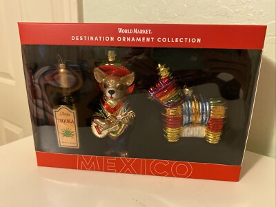 World Market Destination Glass Ornament Collection MEXICO Tequila Pinata Dog