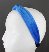 blue velvet turban knot headband velour fabric covered band grip teeth