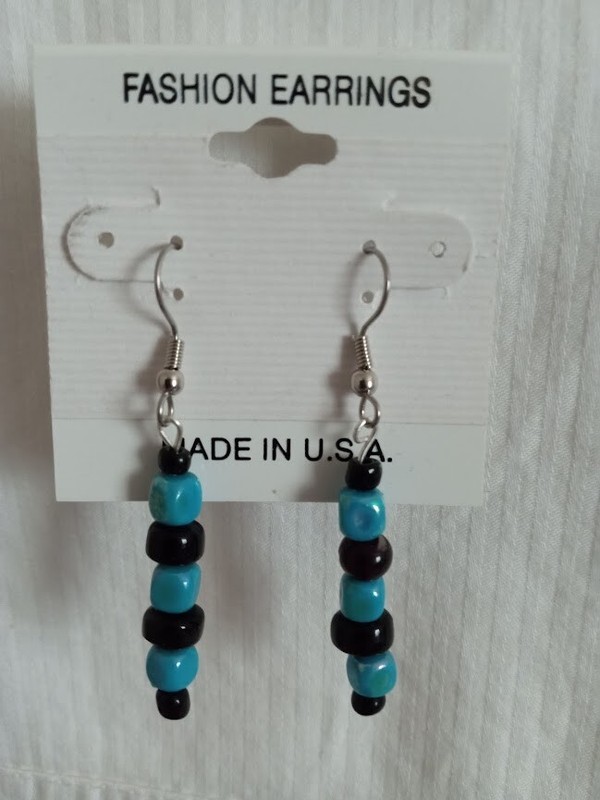 Turquoise/Black Beaded Dangle Earrings