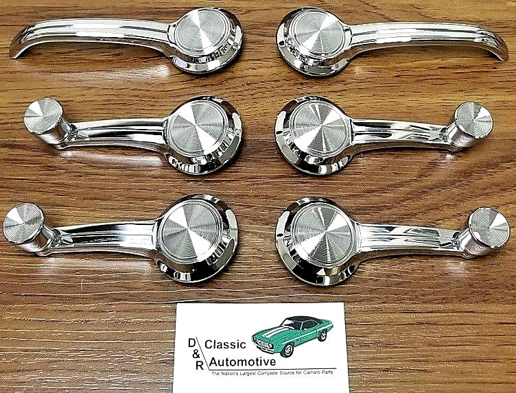 Window Crank + Door Handles Kit 65-66 chrome knob w/clips