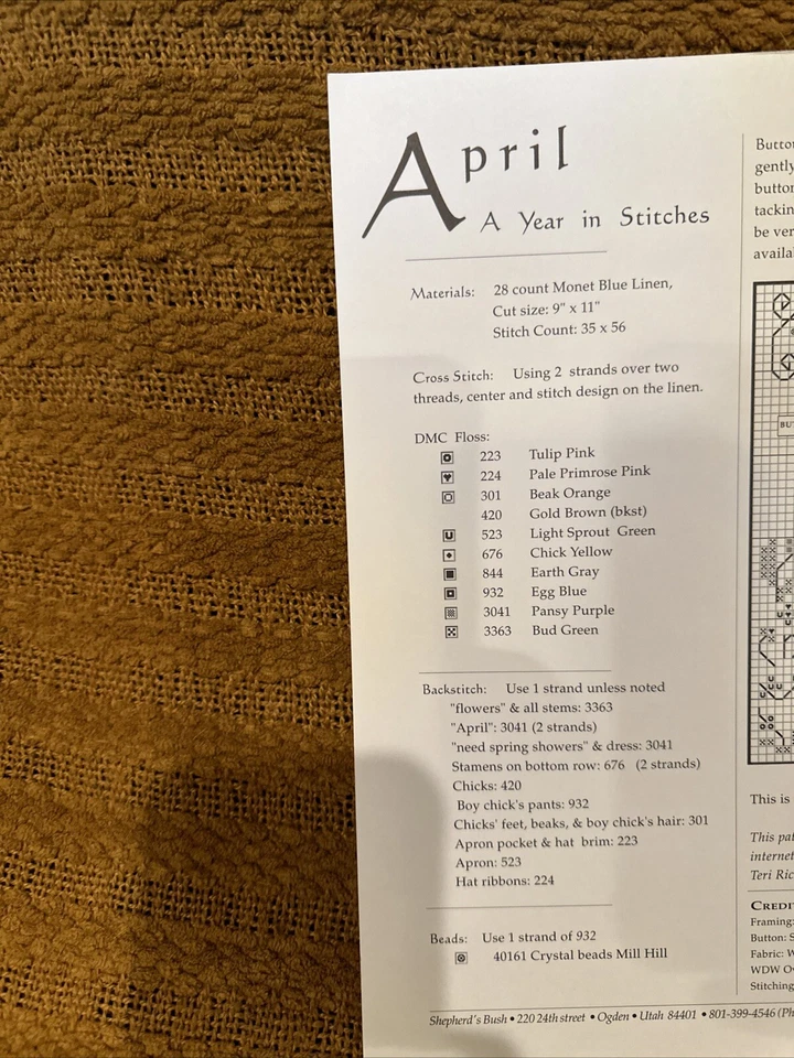 Shepherds Bush Cross Stitch Pattern - April -- Pattern Only - Image 2 of 2