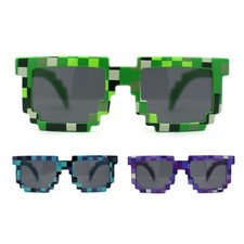 Kids Size Boys 8 bit Pixel Gamer Horn Rim Plastic Sunglasses