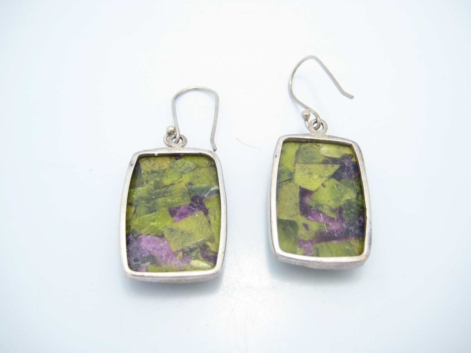 Sterling Silver Rectangular Green Purple Stud Dan… - image 2