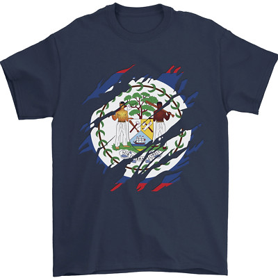 Torn Belize Flag Belizean Tag Fußball Herren T-Shirt 100% Baumwolle