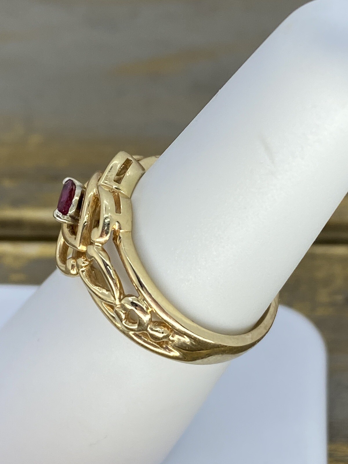 14kt Yellow Gold Ruby Ring Open - image 5