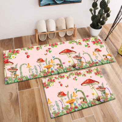 Mushroom Red Strawberry Wildflower Pink Kitchen Mats for Floor Washable Rugs