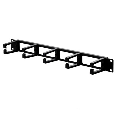 NavePoint 1U Horizontal Cable Management Panel with 5 Plastic Cable Rings,