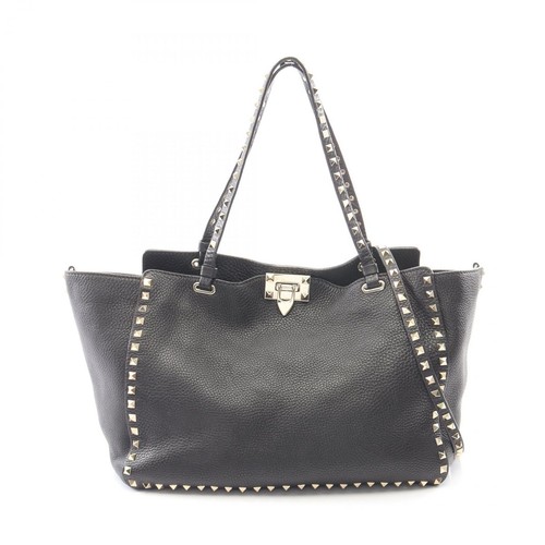 VALENTINO GARAVANI Women Rockstud 2way Shoulder Tote Bag Leather Black Gold