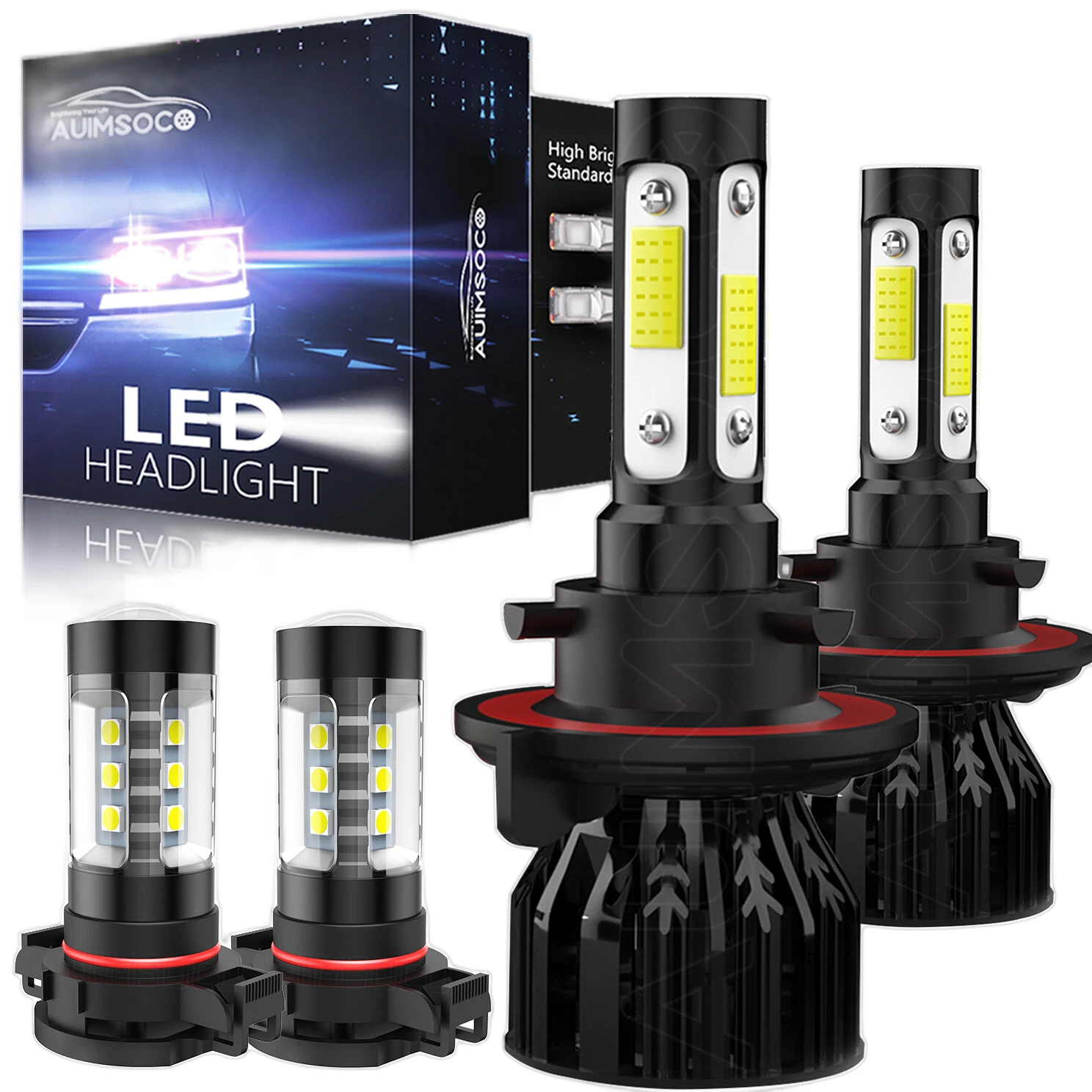 4x LED Headlight High Low Beam + Fog Bulbs 6500K For GMC Yukon XL 1500 2007-2014