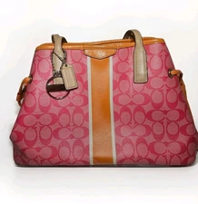 Coach Signature Stripe Orange/Pink Tote Bag Authentic F29064 SVB88