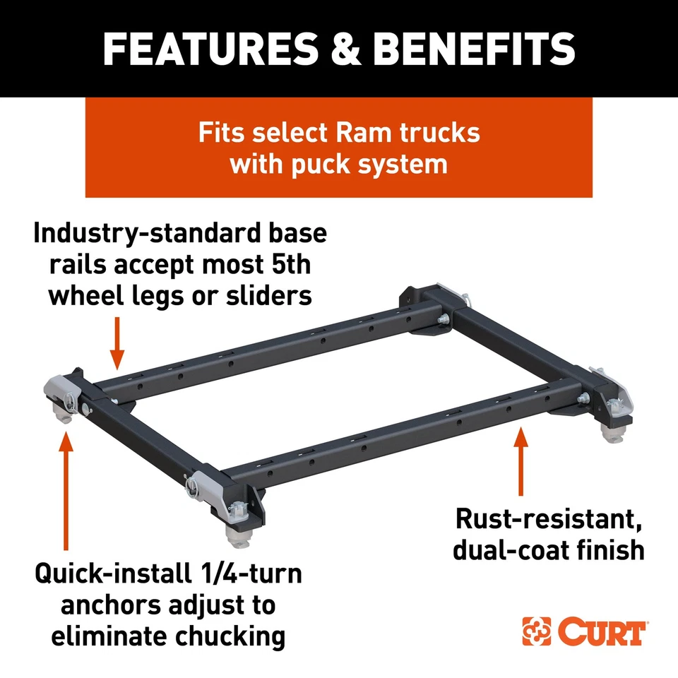 Curt Puck System 5th Wheel Hitch Adapter with Rails for 2013-2025 Ram 2500/3500 - Изображение 4 из 4