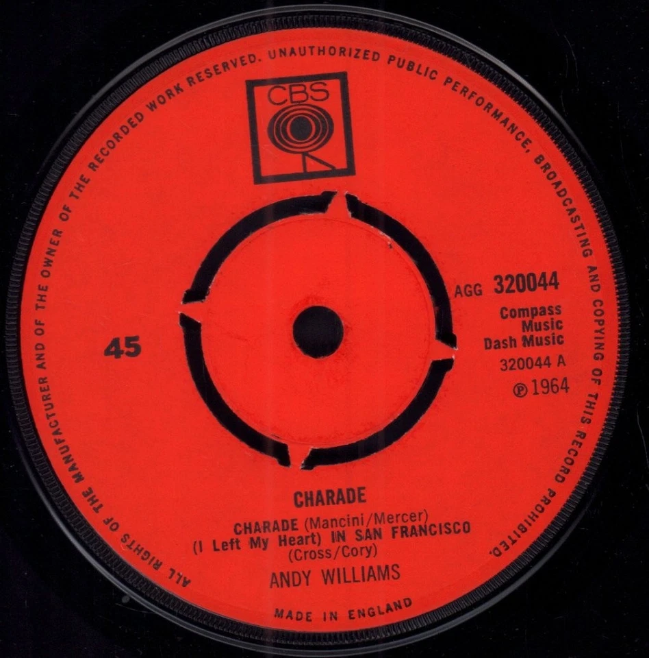 Andy Williams Charade 7" vinyl UK Cbs 1964 ep 4 prong label design in pic sleeve - Image 3 of 3