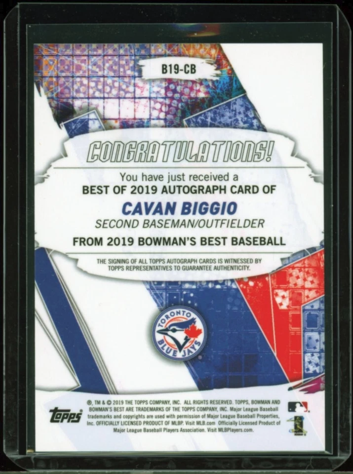 2019 Bowman's Best 1st CAVAN BIGGIO rookie RC autograph AUTO - Image 2 of 2