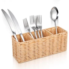 Woven Flatware Caddy Kitchen Utensil Organizer Holder Storage Basket for Forks