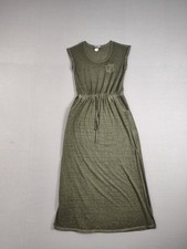 Allison Brittney Women Maxi Dress S Green Round Neck Drawstring Pockets Casual