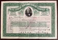 1906 EDISON PORTLAND CEMENT Stock Certificate  Transferred to THOMAS EDISON INC