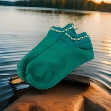 VTG Socks Gean Edwards Roger Dunn Shops Acrylic Teal 9-11 Low 90's 80s USA.