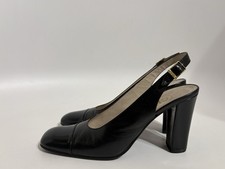 Vtg Chanel Black Leather Slingback Heels 36.5