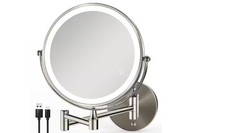GQB 8.5in LED Wall Mount Makeup Mirror 1X/10X 3 Color Brushed Nickel Bathroom.XL