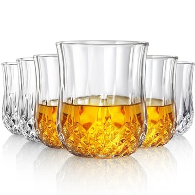 Diamond Whiskey Glasses Set of 6 with Compact Size, Premium Crystal Bourbon S...