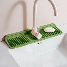 Longer Silicone Faucet Mat for Kitchen Sink Button Style Drip Catcher