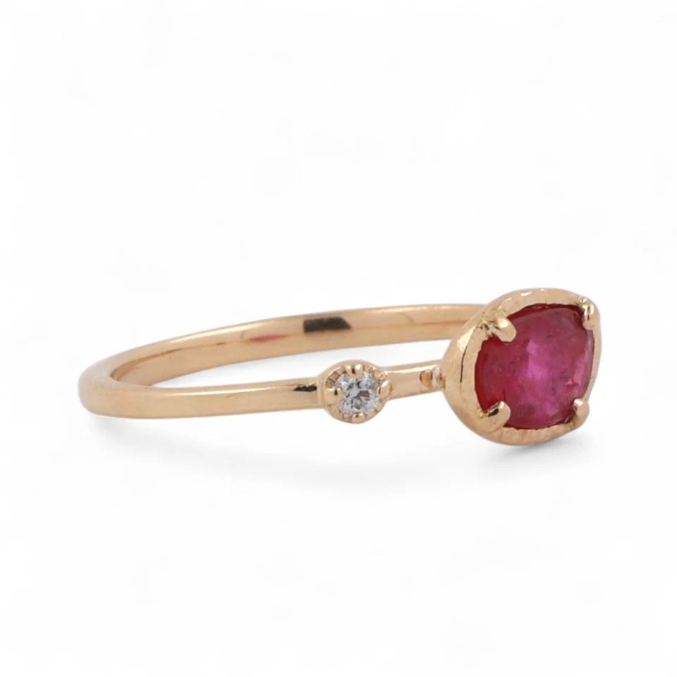 Ruby Solitaire Diamond Accent Ring 18K Yellow Gold 0.63 CTW Size 5.75 Estate - Image 3 of 4