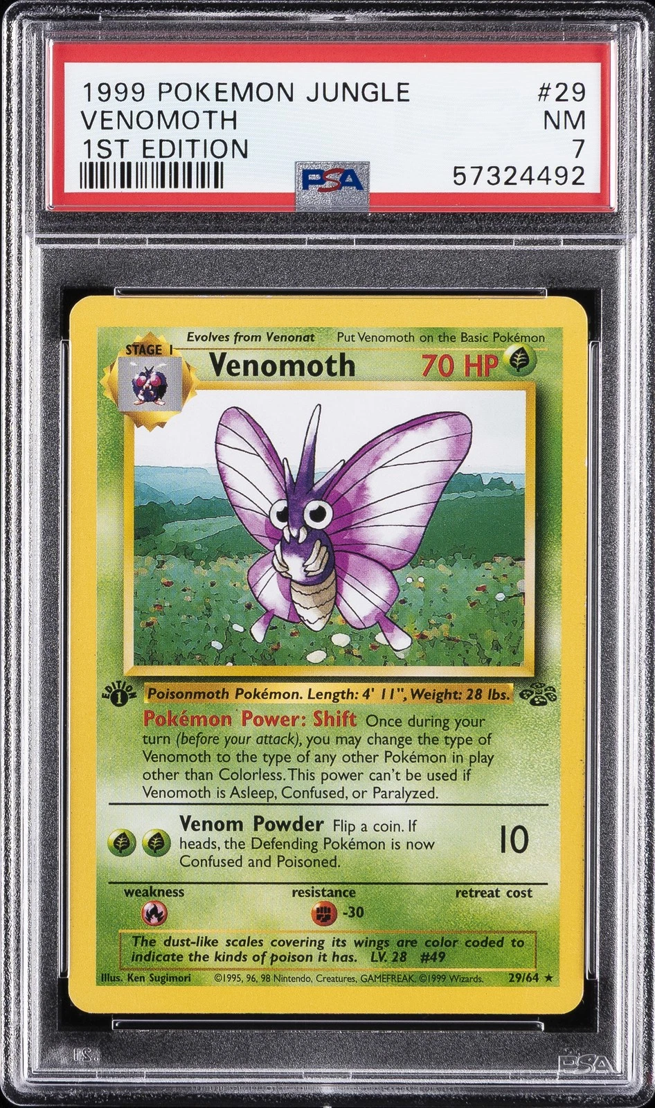 1999 POKEMON JUNGLE 1ST EDITION #29 VENOMOTH PSA 7