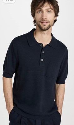 Corridor Men's Knit Slouchy Polo Navy Sz L