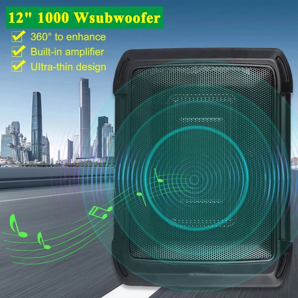 12" 1000W Untersitz-Aktiv-Subwoofer + Kabelset Auto Verstärker Lautsprecher DE - Bild 4 von 4