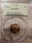 1930-S Lincoln Cent PCGS MS65 Red OGH Old Green Holder