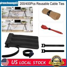 200/400 PCS  Black Hook & Loop Ties-Wire Cord Fastening Straps Reusable