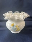 Fenton White milk Glass Silver Crest Bowl - Butterfly Hand painted By B. Nash