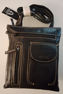 Tasche, Handtasche, Umhängetasche, Crossbody, MicMac, Leder, schwarz, neu 