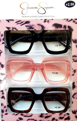 JESSICA SIMPSON 3 PACK SET PREMIUM READING GLASSES READERS +2.50 NEW AUTHENTIC