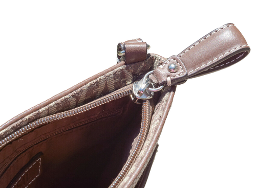 Fossil Geometric color block Crossbody Bag Fabric Brown, 8x8, silver hardware - Picture 9 of 12