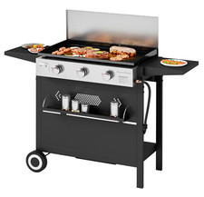 3 Burner Gas Grill Propane Flat Top Tabletop Griddle Outdoor Cooking Barbeque