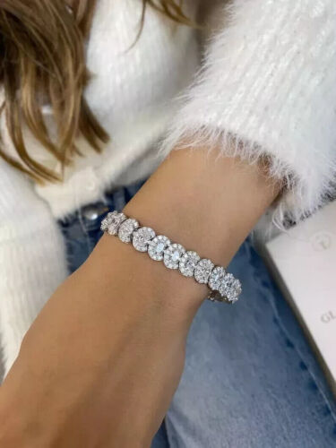 24 Ct Round Cut Lab-Created Diamond Wedding Bracelet 14K White Gold Plated