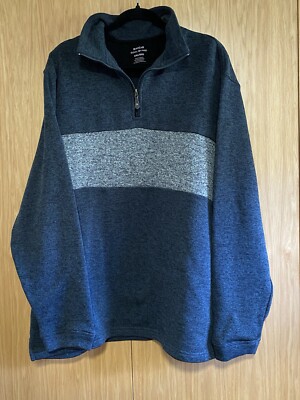 Haggar Cool Pro 18 Mens Black & Gray Striped Long Sleeve 1/4 Zip Pull Over XXL