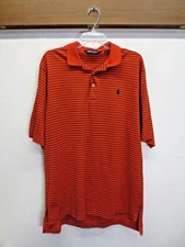EUC Mens Polo Golf Ralph Lauren Shirt Red Blue Stripe 100% Pima Cotton Size L