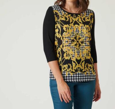 Shirt schwarz 36 Damen Shirt mit Tuchdruck und 3/4-Ärmel UVP: 59,99  1.2325