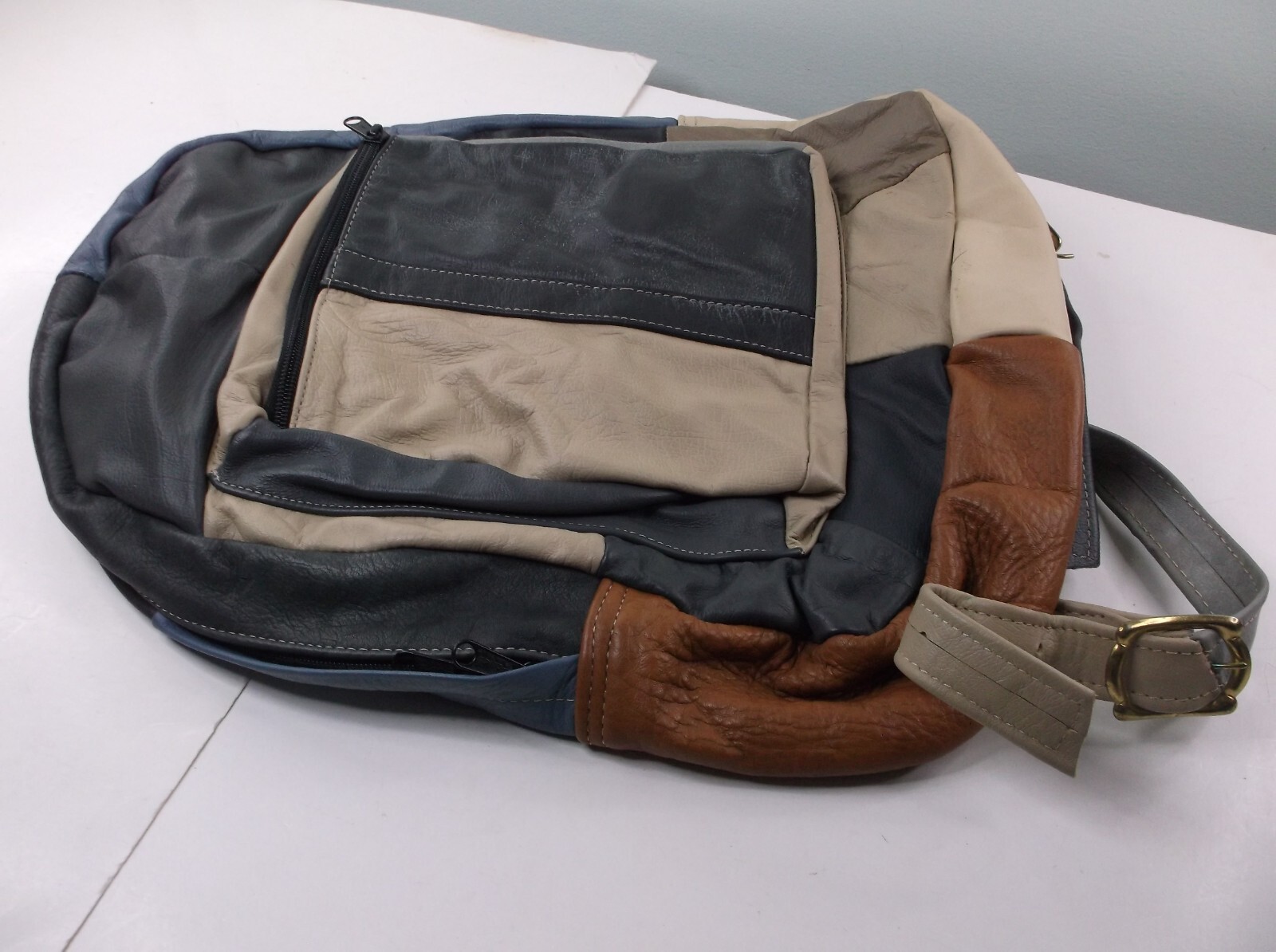 Multi-Color Patchwork Genuine Leather Backpack   … - image 4