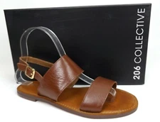 NEW! Collective Cedar Double Band Cognac Leather Casual Sandal, Women's Size 7.0